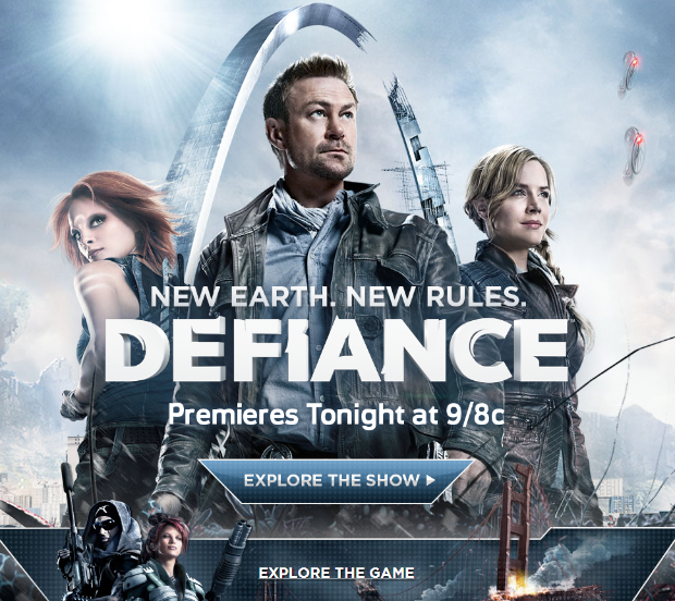 Screen grab of the splash page for the TV show "Defiance," taken on Monday.